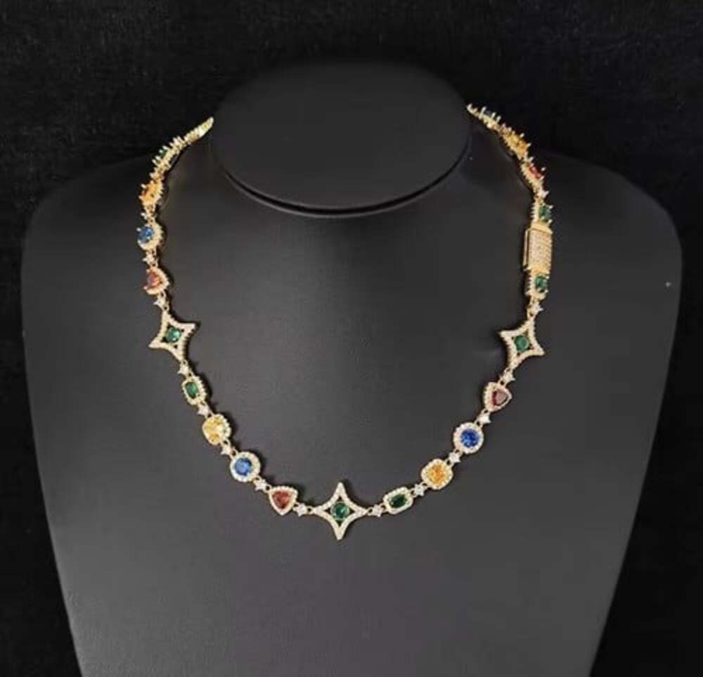 colorful gemstone necklace cz - Picture 4 of 5